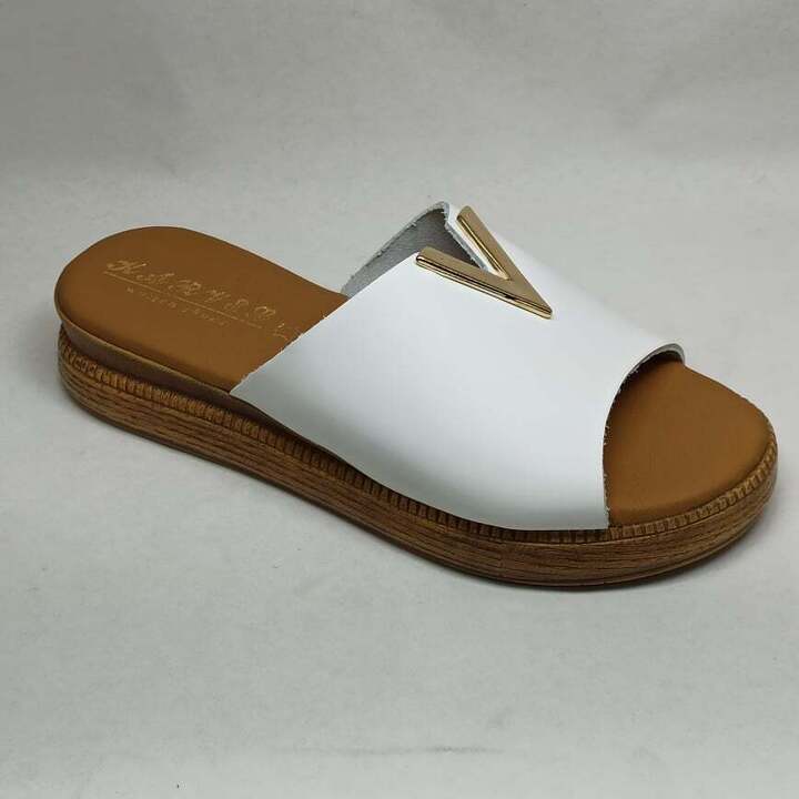 Δερμάτινη χαμηλή παντόφλα 74-04 Λευκό